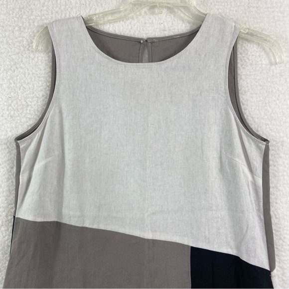 FORCYNTHIA Women's Linen Blend Colorblock Sleeveless Midi Dress. Size Medium - Picture 3 of 10